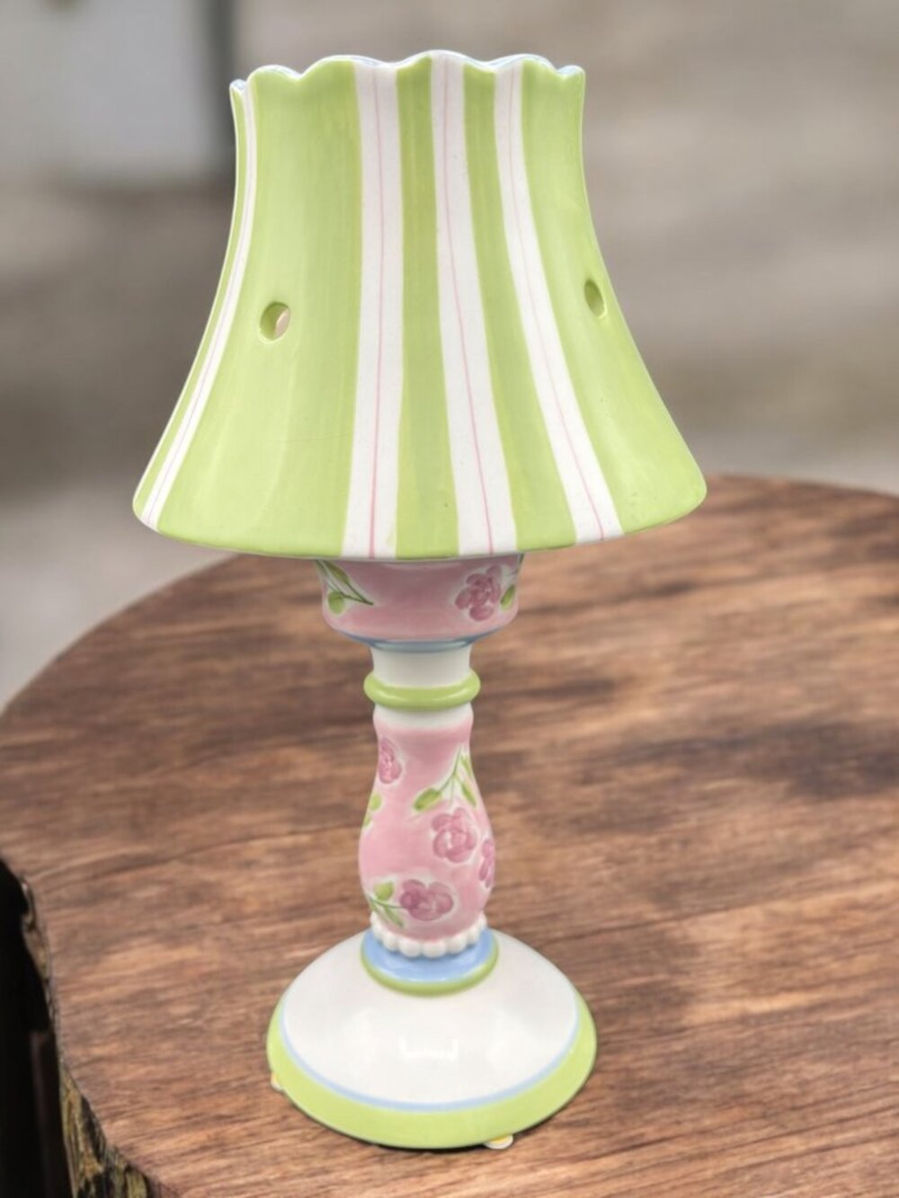 Yankee Candle Hand-Painted Ceramic Candle Table Lamp With Floral & Striped Desig